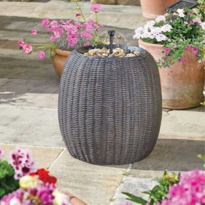 Solar Fountain Water Feature Rattan Effect Garden Outdoor Decor Patio 45cm