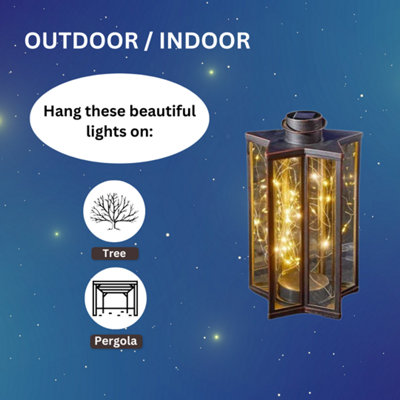 Solar Garden Lantern Light Hanging Star Firefly Effect Outdoor Decor LED Lamp - 6