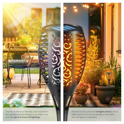 Solar Garden Lights - set of 6, automatic on/off sensor, up to 8 hours use - black