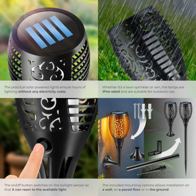 Solar Garden Lights - set of 6, automatic on/off sensor, up to 8 hours use - black