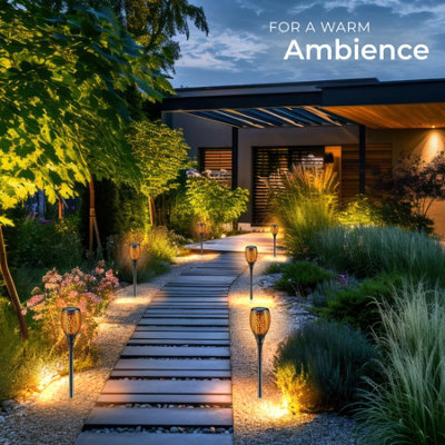 Solar Garden Lights - set of 6, automatic on/off sensor, up to 8 hours use - black
