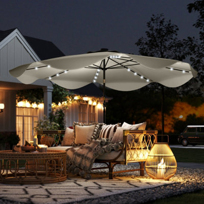 Solar Garden Parasol Umbrella with LED and Tilt, Table Umbrella, Cream ...