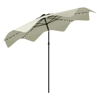 Solar Garden Parasol Umbrella with LED and Tilt, Table Umbrella, Cream White