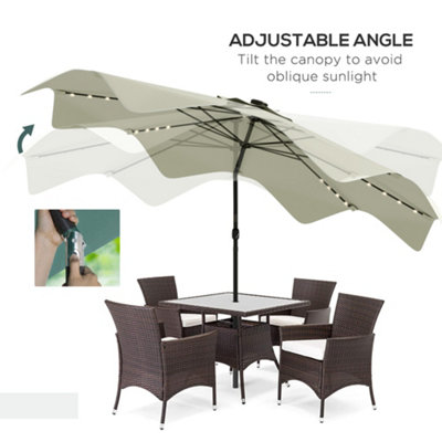 Solar Garden Parasol Umbrella with LED and Tilt, Table Umbrella, Cream White