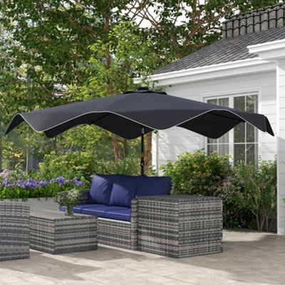 Solar Garden Parasol Umbrella with LED and Tilt, Table Umbrella, Dark Grey