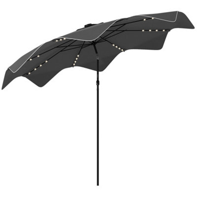 Solar Garden Parasol Umbrella with LED and Tilt, Table Umbrella, Dark Grey