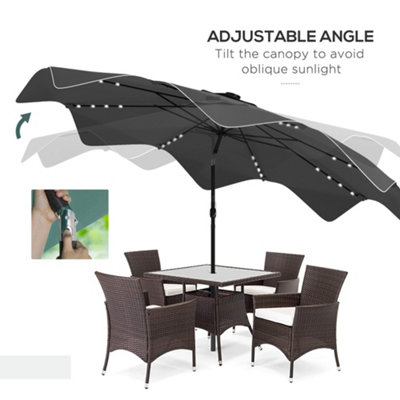 Solar Garden Parasol Umbrella with LED and Tilt, Table Umbrella, Dark Grey
