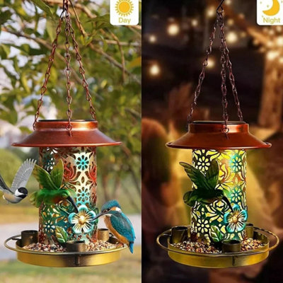 Solar Hanging Bird Feeder Lantern Garden Decor Light