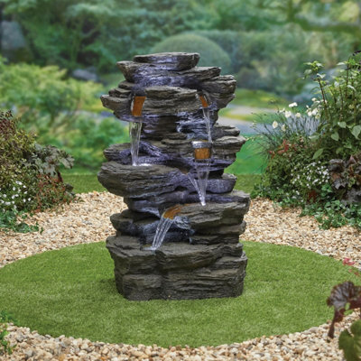 Solar Hinoki Springs with Lights Rock Effect Solar Water Feature ...