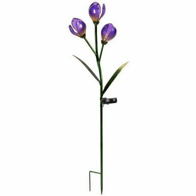 Solar LED Crocus Flower Stake Light Decorative Glass Garden Outdoor Lighting Ornament