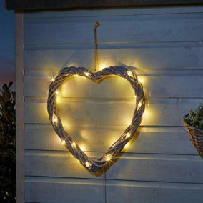 Solar LED Firefly Heart Ornament Wall Hanging Light Up Garden Decoration 40cm