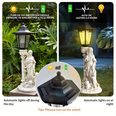 Solar LED Garden Statue: Elegant Family Resin Ornament with Lantern ...