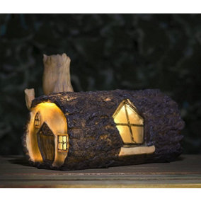 Solar LED Log Fairy House Ornament