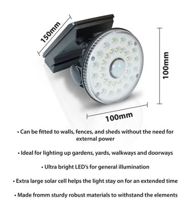 Solar LED PIR Motion Sensor Security Wall Flood Light Outdoor Garden ...