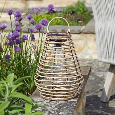 Solar LED Rattan Lantern Light Brown Hanging Table Decor Outdoor Garden 27cm