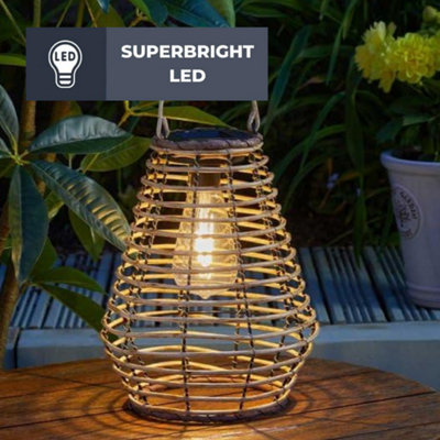 Solar LED Rattan Lantern Light Brown Hanging Table Decor Outdoor Garden 27cm - 3