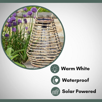 Solar LED Rattan Lantern Light Brown Hanging Table Decor Outdoor Garden 27cm - 4
