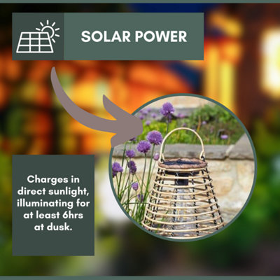 Solar LED Rattan Lantern Light Brown Hanging Table Decor Outdoor Garden 27cm - 5