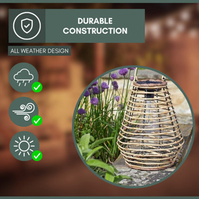 Solar LED Rattan Lantern Light Brown Hanging Table Decor Outdoor Garden 27cm - 6