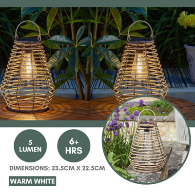 Solar LED Rattan Lantern Light Brown Hanging Table Decor Outdoor Garden 27cm - 8