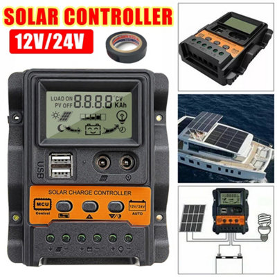 Solar Panel 30A Battery Charge Controller 12V/24V LCD Regulator Dual ...