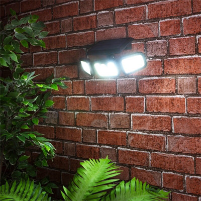 Solar Powered 260 Lumen PIR Motion Sensor Outdoor Security Wall Light with 3 LED COB Heads, 3 Lighting Modes & 3m Detection Range