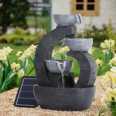 Solar Powered 3 Bowls Water Fountain Outdoor Garden Rockery Decor with Warm White Light 38.5cm (H)