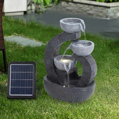 Solar Powered 3 Bowls Water Fountain Outdoor Garden Rockery Decor with Warm White Light 38.5cm (H)