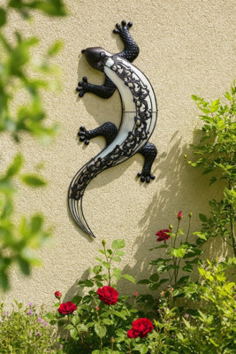 Solar Powered Bright LED Light Gecko Metal Garden Decoration Wall Art