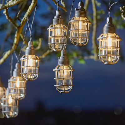 Solar Powered Cage String Lights - Outdoor Garden Fairy Lights with 10 LED Lanterns - Each Light H10 x 6cm Diameter & 20 Lumens