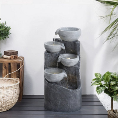 Solar Powered Cascading Rockery Garden Water Feature  Garden Layered LED Fountain Outdoor Ornament Statue Fountain  H 62cm