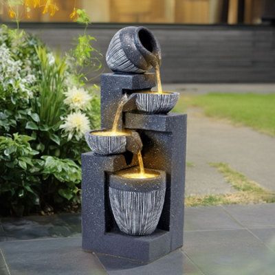 Solar Powered Cascading Water Feature  Garden Layered LED Fountain Outdoor Ornament Statue Fountain with Pump