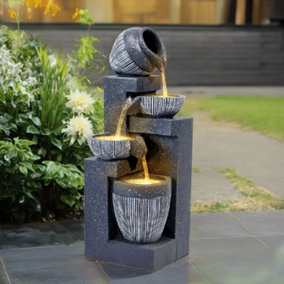 Solar Powered Cascading Water Feature  Garden Layered LED Fountain Outdoor Ornament Statue Fountain with Pump