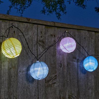 Solar Powered Chinese Style Lantern String Lights - Weatherproof Colourful Outdoor Garden Orb Shaped LED Festoon Lighting - L4.7m