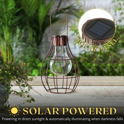 Solar Powered Copper Hanging Firefly Lantern with LED Lights