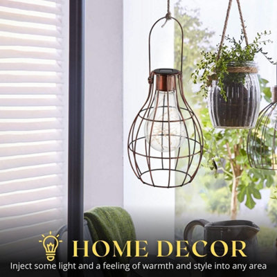 Solar Powered Copper Hanging Firefly Lantern with LED Lights - 3