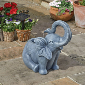 Solar Powered Elephant Fountain - Hand-Painted Resin Novelty Animal Outdoor Garden Cascading Water Feature - H52 x W32 x D50cm