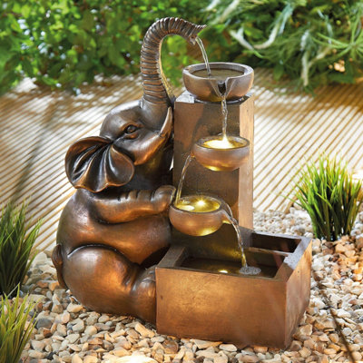 Solar-Powered Elephant Water Feature, Outdoor Cascading Fountain with LED Lights, Garden Ornament