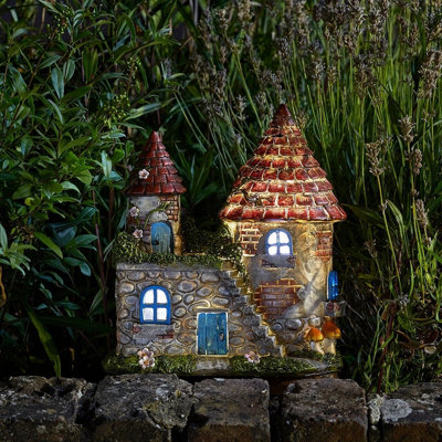 Solar Powered Elfstead Light Up Fairy House Weatherproof Hand Painted Outdoor Garden Novelty Ornament Decor with