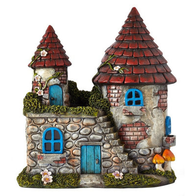 Solar Powered Elfstead Light Up Fairy House - Weatherproof Hand Painted Outdoor Garden Novelty Ornament Decor with LED Lighting