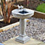 Solar Powered Feathered Friends Bird Bath - Stone Effect Resin Outdoor Garden Water Feature - Measures H62 x W43 x D43cm