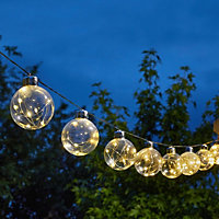 Solar Powered Firefly Orb String Lights - 15 Lumen Outdoor Garden Fairy Lighting with 10 Warm White LED Glass Bulb Lanterns