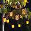 Solar Powered Flame Effect LED Lantern String Lights - Outdoor Garden Trellis, Parasol, Patio, Decking, Fence, Wall Decoration