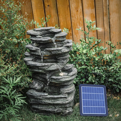 Solar Powered Garden Water Fountain Outdoor LED Lighted Waterfall ...