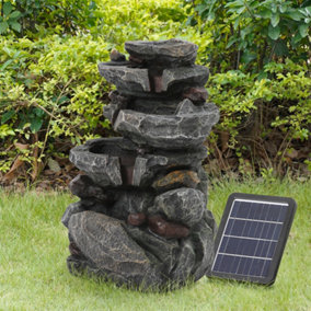 Solar Powered Garden Water Fountain Rockery Decor with Warm Light 45.5cm H