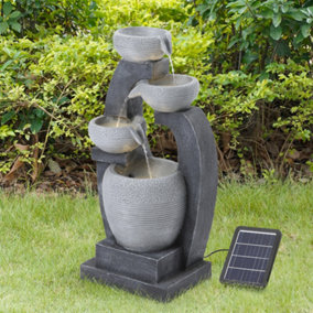 Solar Powered Garden Water Fountain Rockery Decor with Warm Light 64cm H