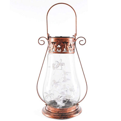 Solar Powered Lantern with Fairy Lights - Freestanding or Hanging Garden Lighting Ornament with Butterfly Pattern - H32 x 15cm Dia