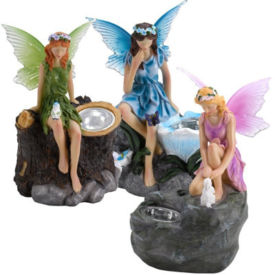 Solar Powered LED 3 pack of Fairy Garden Statues Outdoor Novelty Garden Lighting