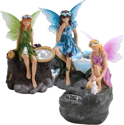 Solar Powered LED 3 pack of Fairy Garden Statues Outdoor Novelty Garden Lighting - 6