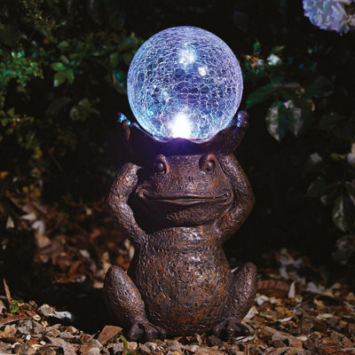 Solar Powered LED Frog Garden Ornament - Hand Painted Polyresin
